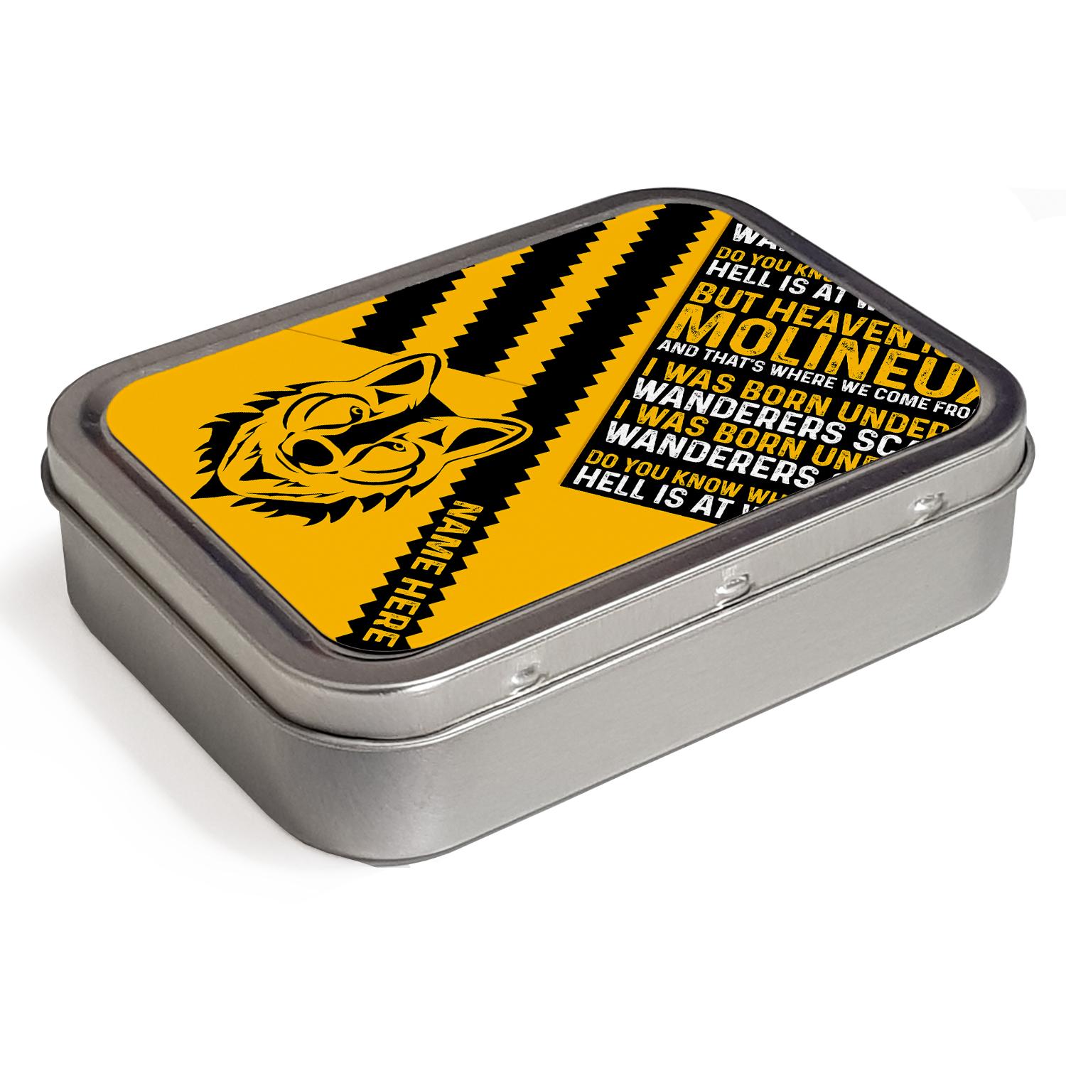 Personalised Wolverhampton Tobacco Tin Football Fan Storage Tin 2oz Pill Box Dad Retirement Mens Sport Birthday Gift Father's Day RF66