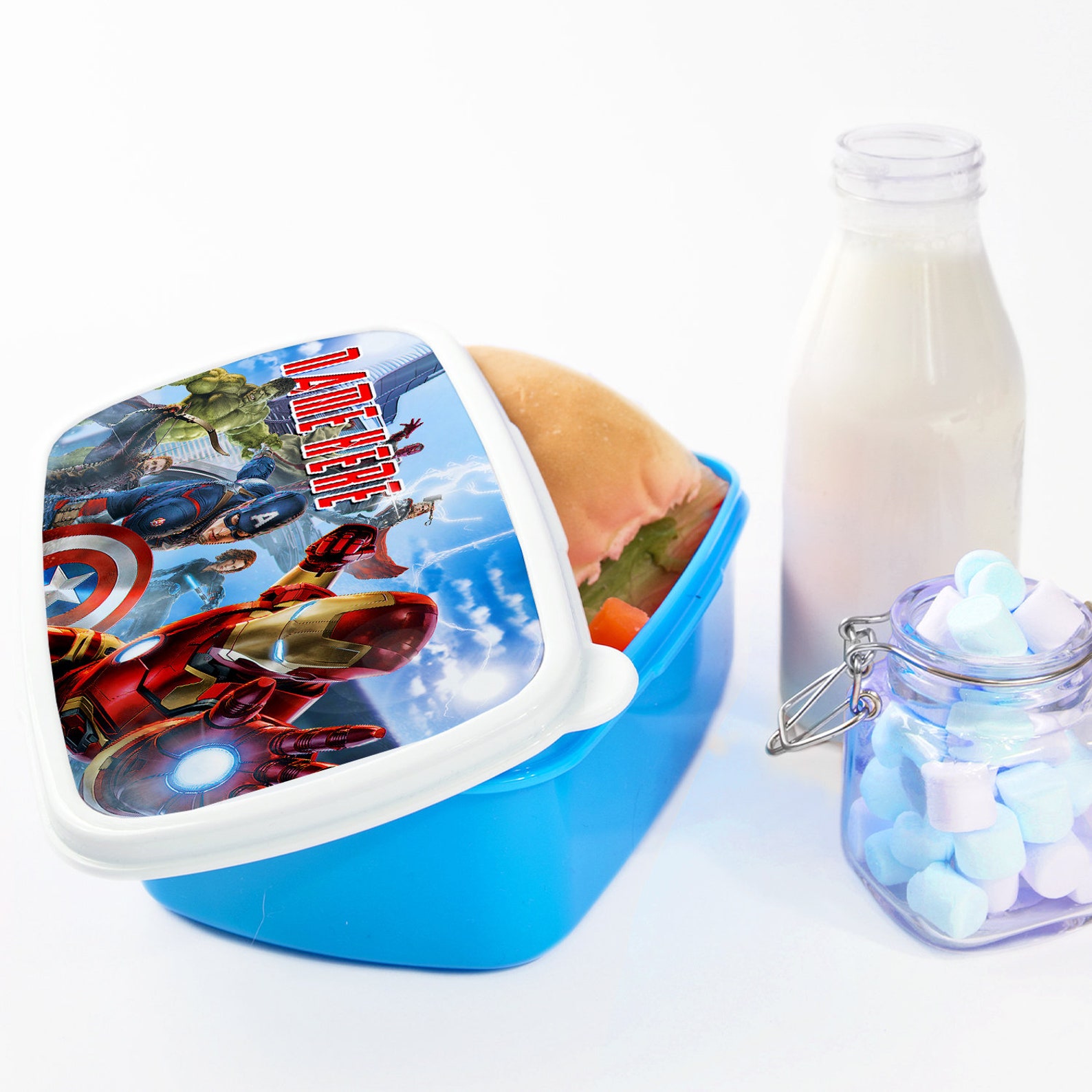 Personalised Boys AVENGERS Lunch box MARVEL School Snack Etsy