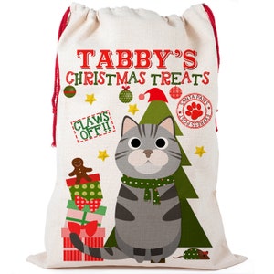 Personalised Grey Tabby Cat Christmas Sack Kitten Stocking Santa Treat Pet Xmas Bag CCS04 image 3