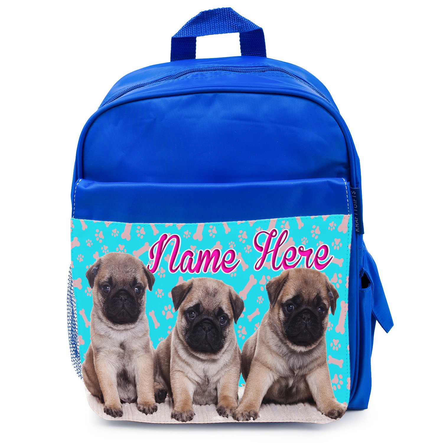 Personalised Girls School Bag PUG PUPPY Cute Blue Backpack Etsy