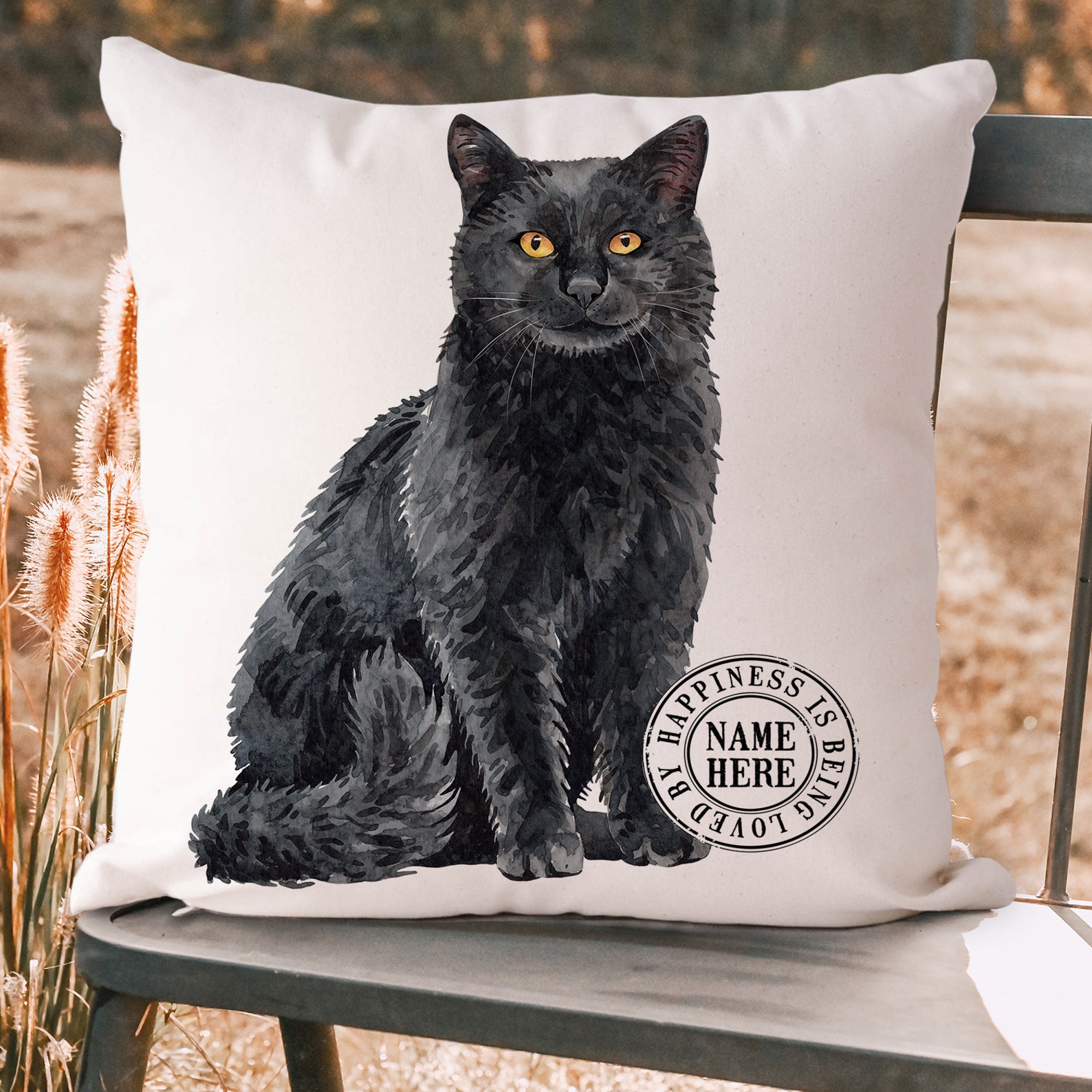 Personalised Black Cat Cushion Cover Kitten Pet Pillow Name Etsy UK