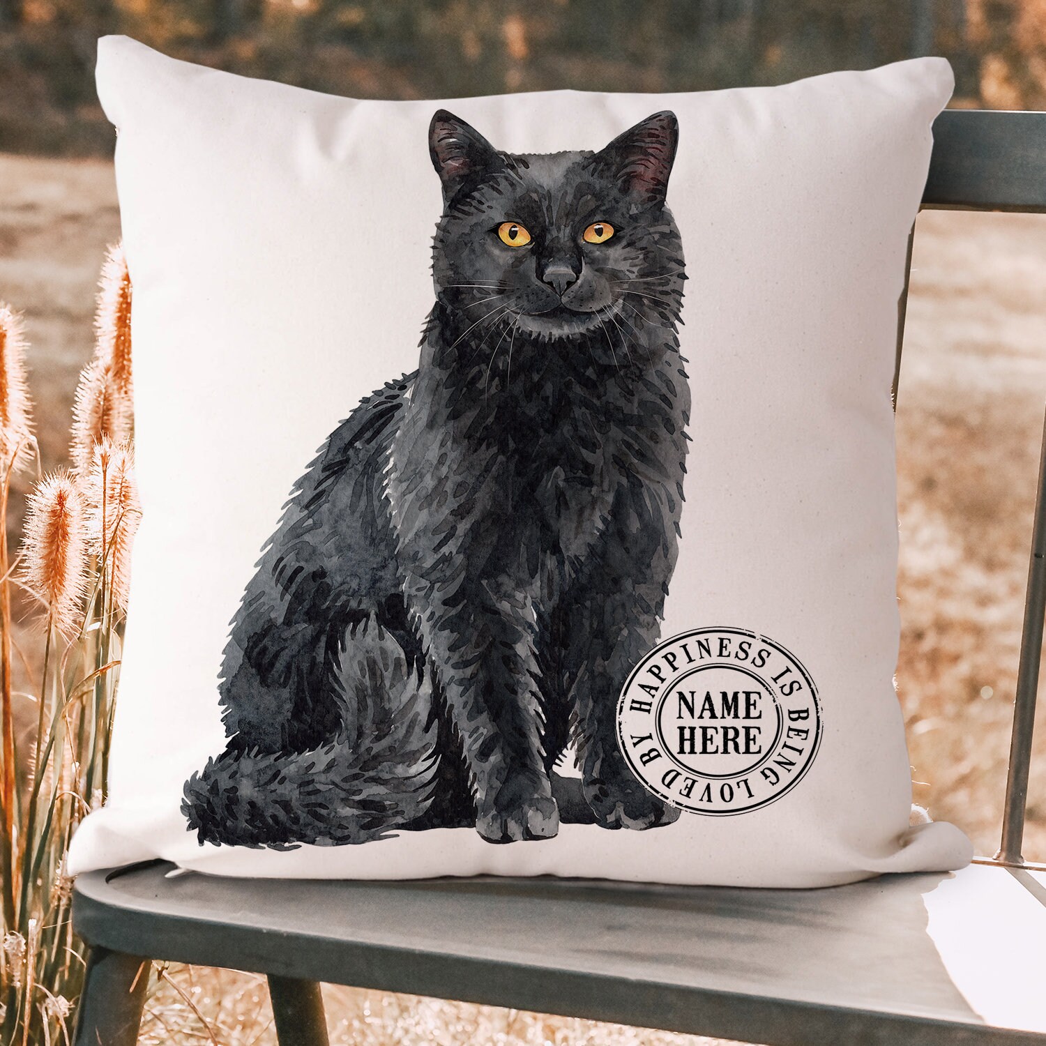 Personalised Black Cat Cushion Cover Kitten Pet Pillow Name Etsy UK