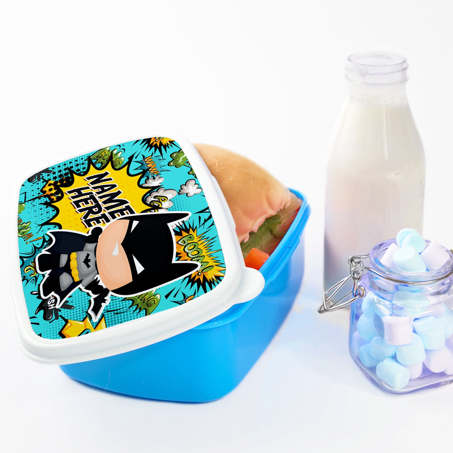 Personalised Boys BATMAN Lunch box SUPERHERO School Snack Etsy