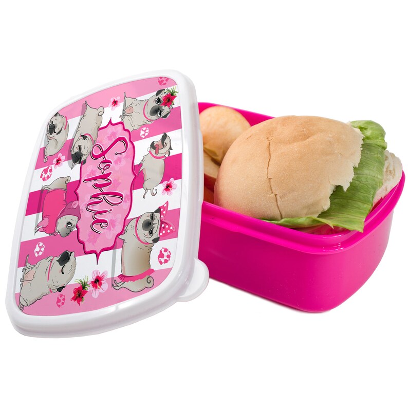 Personalised Girls CUTE PUG Lunch Box DOG School Snack Etsy UK