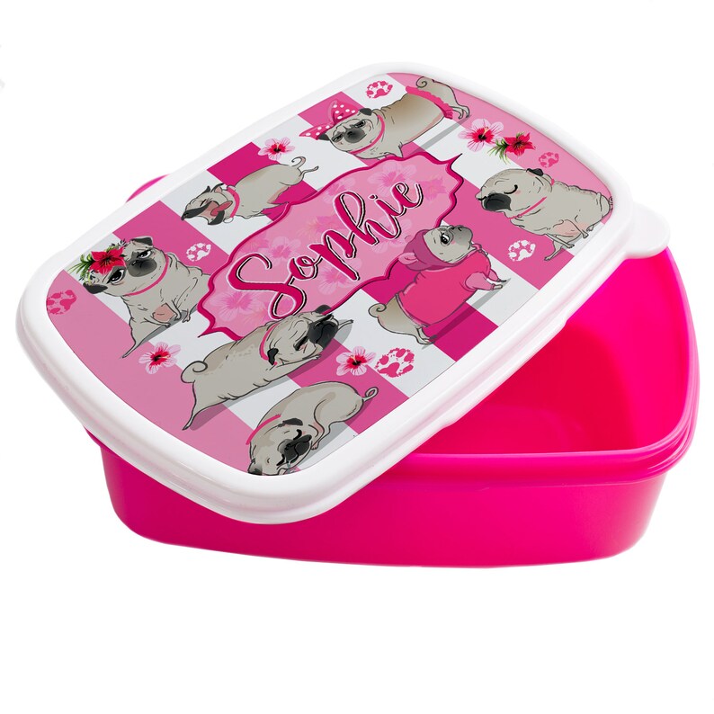 Personalised Girls CUTE PUG Lunch Box DOG School Snack Etsy UK