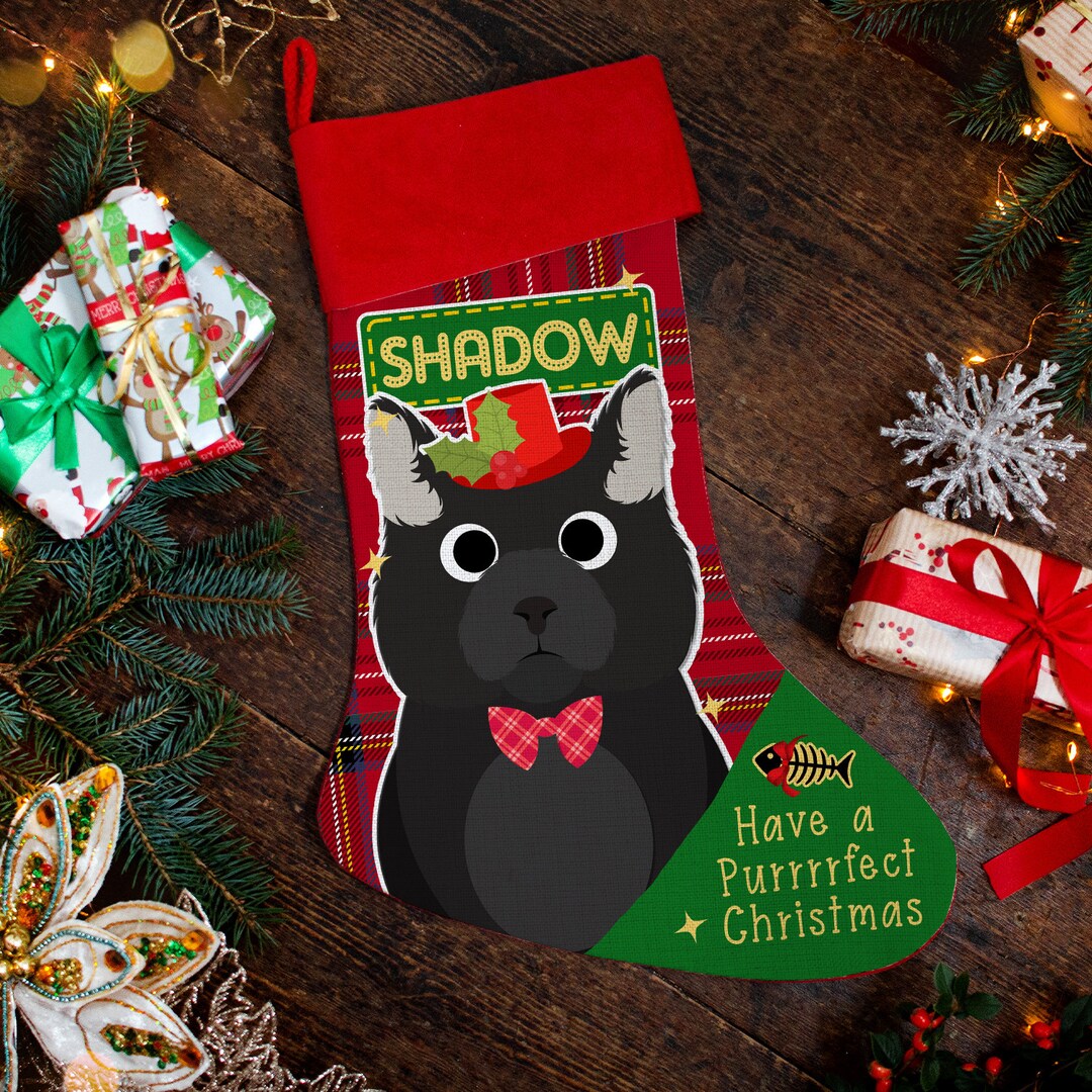 Personalised CAT Christmas Stocking Black Cats Pet Xmas Cute Kitten