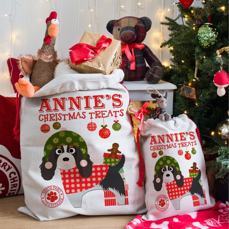Personalised Dog Santa Sack CAVALIER KING CHARLES Christmas Bag Xmas Treat Gift CDS63