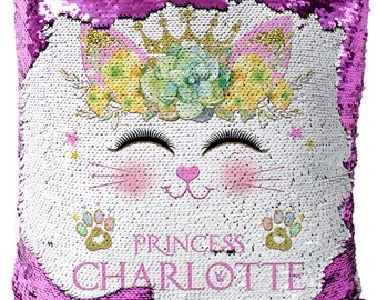 sequin cat pillow