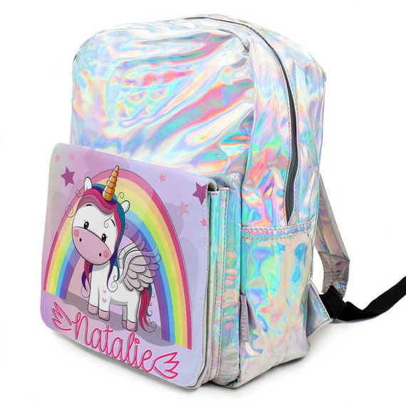 Personalised Pencil Case BABY UNICORN Holographic Shiny Silver Girl School KS106