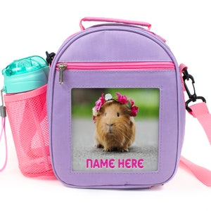 Personalised Girls Lunch Bag Guinea Pig School Insulated Lunchbox Childrens Pretty Cute Pet KS11