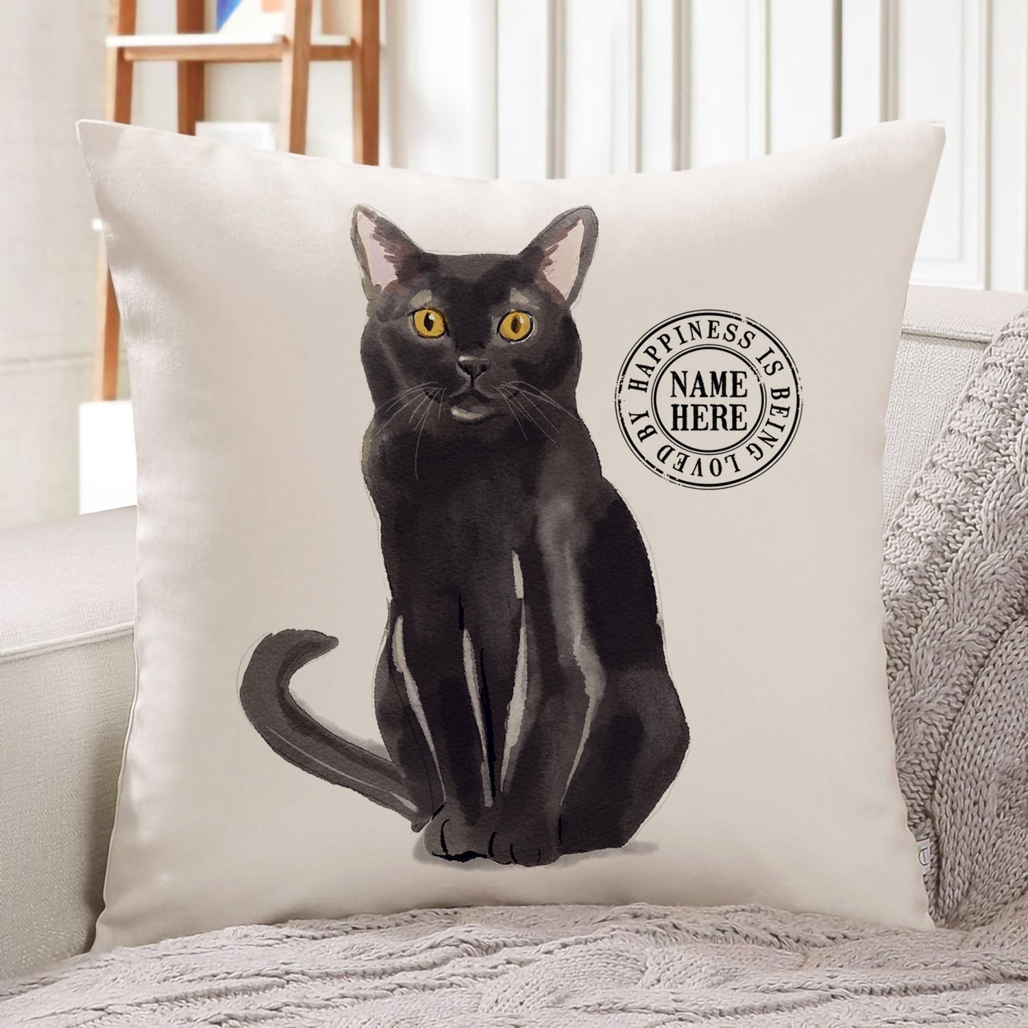 Black cat throw pillow discount