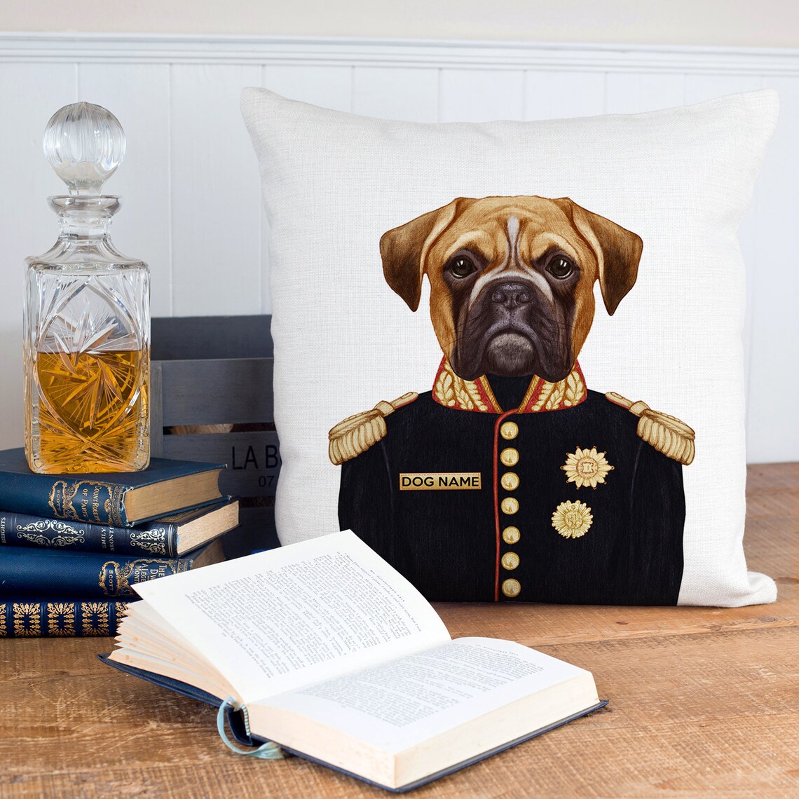 Personalised Boxer Cushion Cover Military Dog Pillow Pet Name Etsy