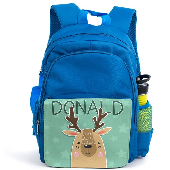 Personalised Stag Deer Backpack Boys School Bag Childrens Blue