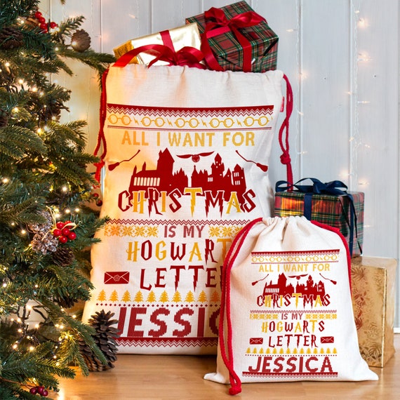 Personalised Harry Santa Sack Wizard Christmas Gift Bag Xmas Eve Girls Present NS017