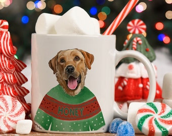 Personalised Yellow Labrador Mug Christmas Dog Jumper Xmas Cup Festive Pet Puppy Decor Gift DJM50