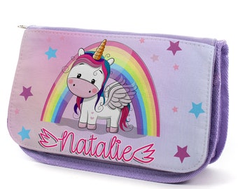 Personalised girls ladies Initial Unicorn Name Pencil Case make up bag school 