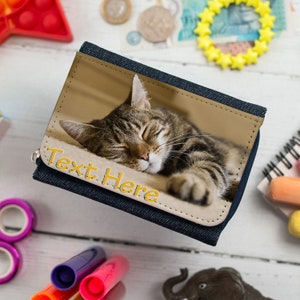 Personalised Womens Purse Cute Tabby Kitten Pretty Ladies Coin Wallet Denim Change Cat Purse Birthday Gift For Her ST824