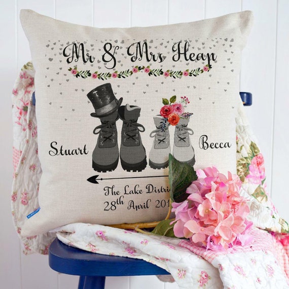 Personalised MR MRS Cushion Cover Just Married Walking Boots Wedding Gift Couple Date Venue Anniversary Pillow Present KC67 Etsy