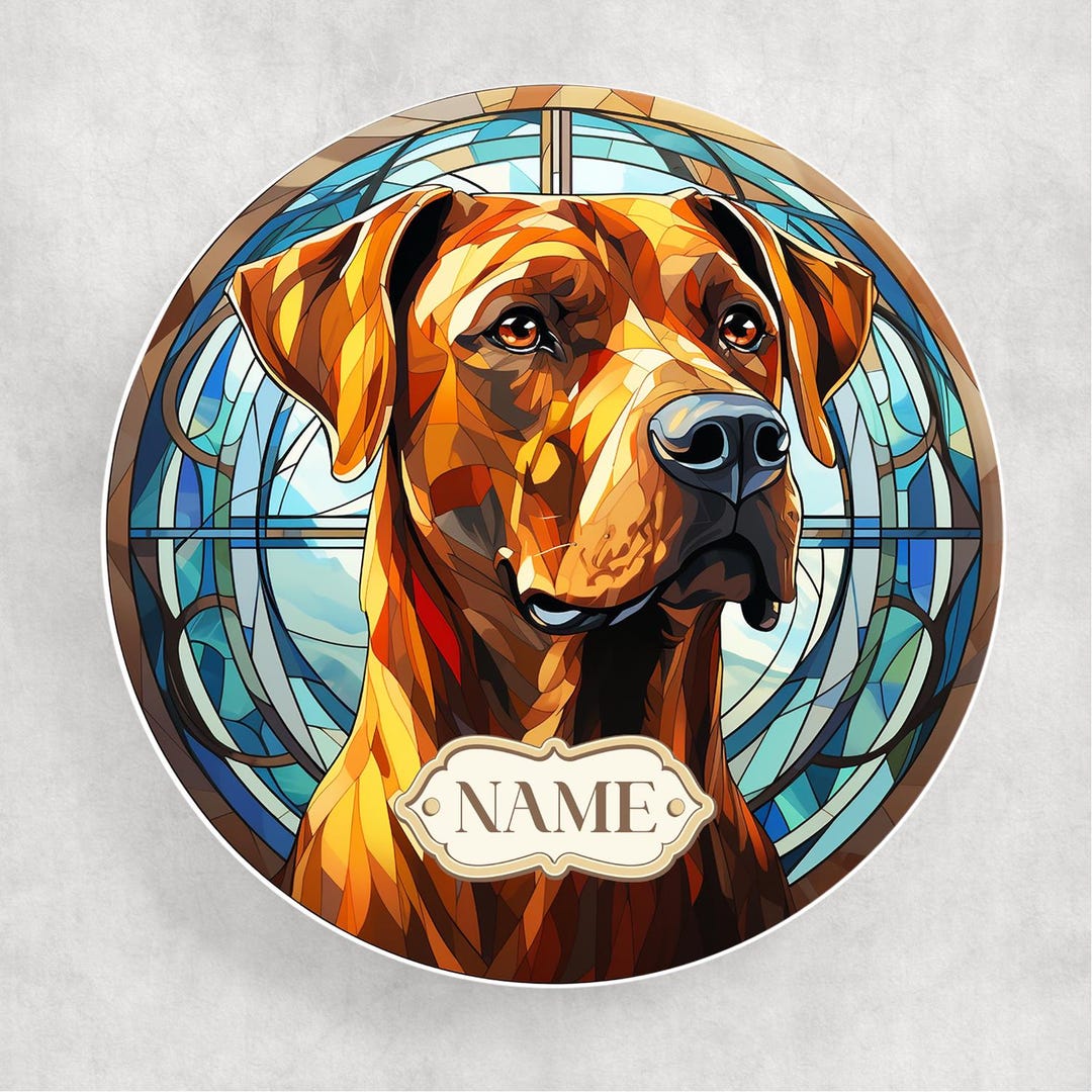 Stained Glass Pattern Rhodesian Ridgeback Personalised Rhodesian Ridgeback Dog Coaster Round Stained Glass Drink ...