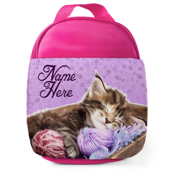 Personalised Girls Backpack KITTEN CAT UNICORN Shiny Silver School Bag KS110