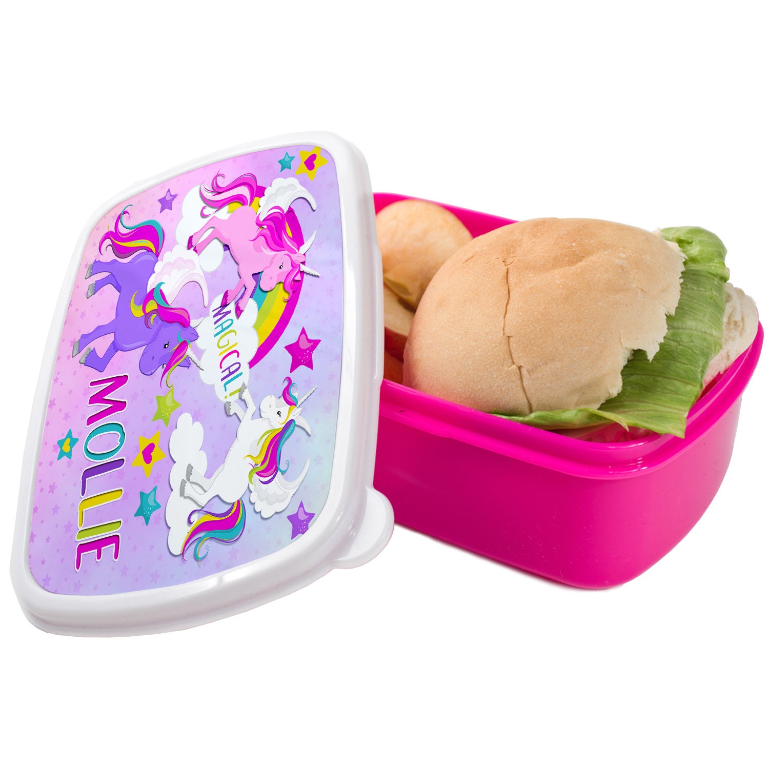 Personalisierte Madchen UNICORN Lunchbox PRETTY School Snack Sandwich Pink Lunchbox KS152 Etsy