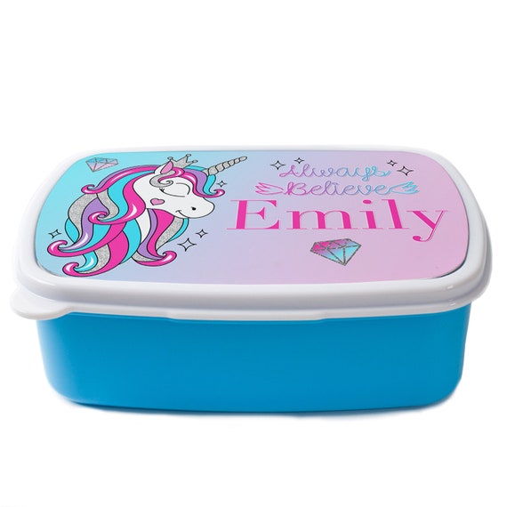 Personalised Girls Unicorn Sandwich Box Lunch Box Your Name 