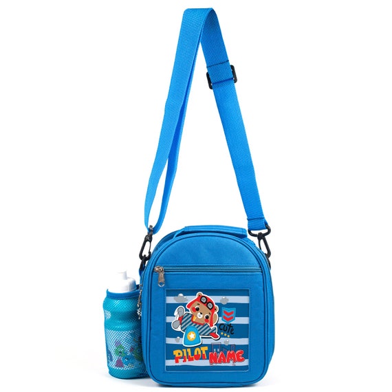 Personalised Bear Lunch Bag Boys School Insulated Pilot Lunchbox
