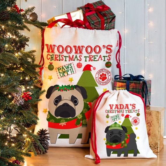 Personalised Dog Santa Sack PUG Christmas Bag Xmas Treat Gift CDS91