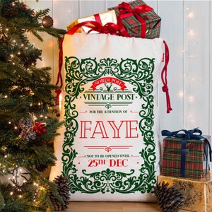 Personalised Vintage Christmas Santa Sack Express Mail Xmas Gift Bag Present Stocking NS033