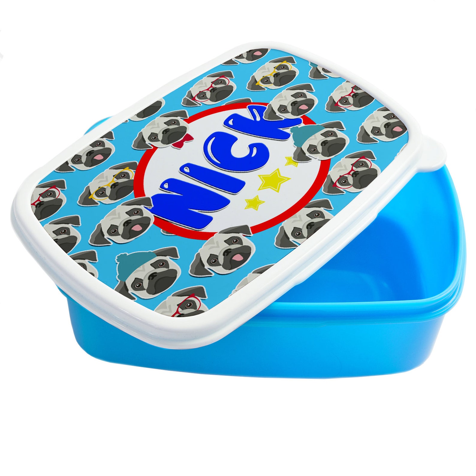 Personalised Boys PUG Lunch box CUTE DOG School Snack Sandwich Etsy