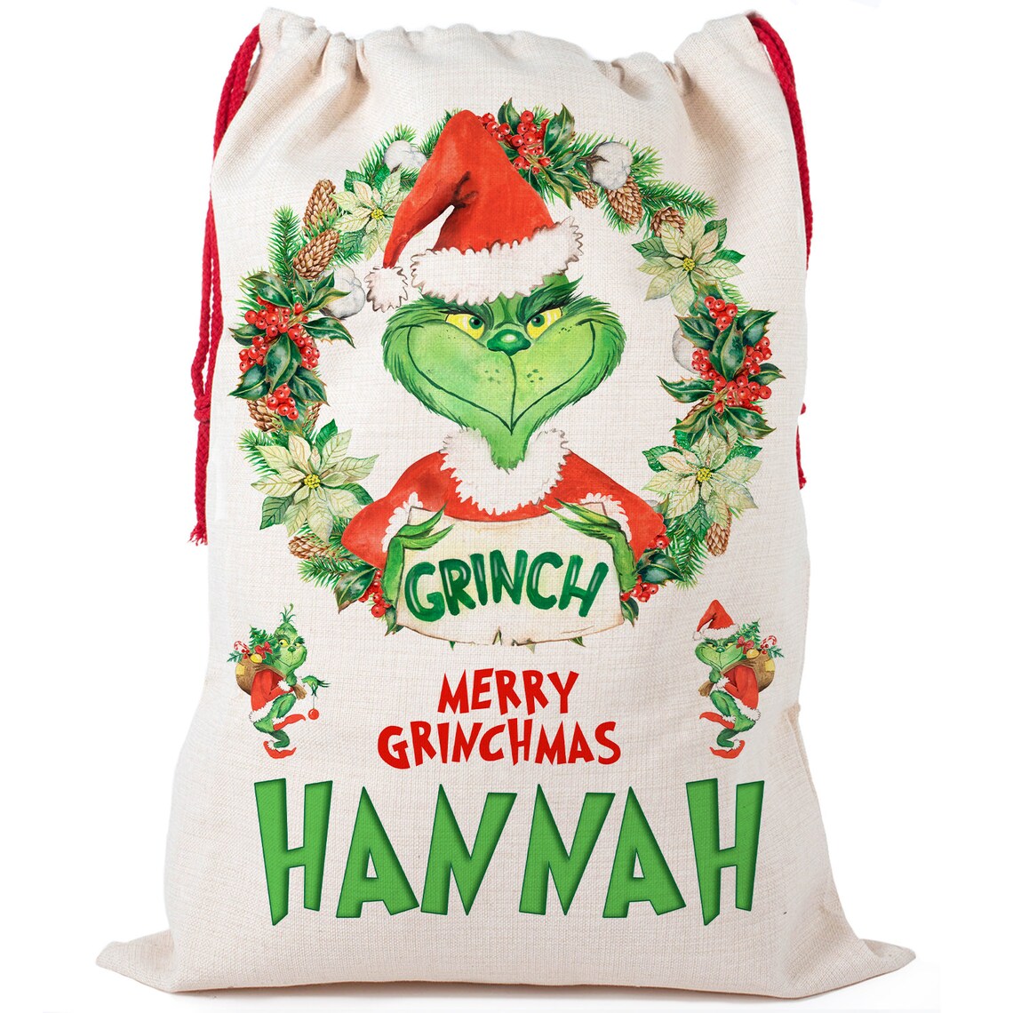 Personalised Grinch Christmas Santa Sack Hate Xmas Gift Bag Etsy UK