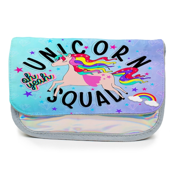 Girls Pencil Case UNICORN SQUAD Magic Silver Holographic Pretty KS32 