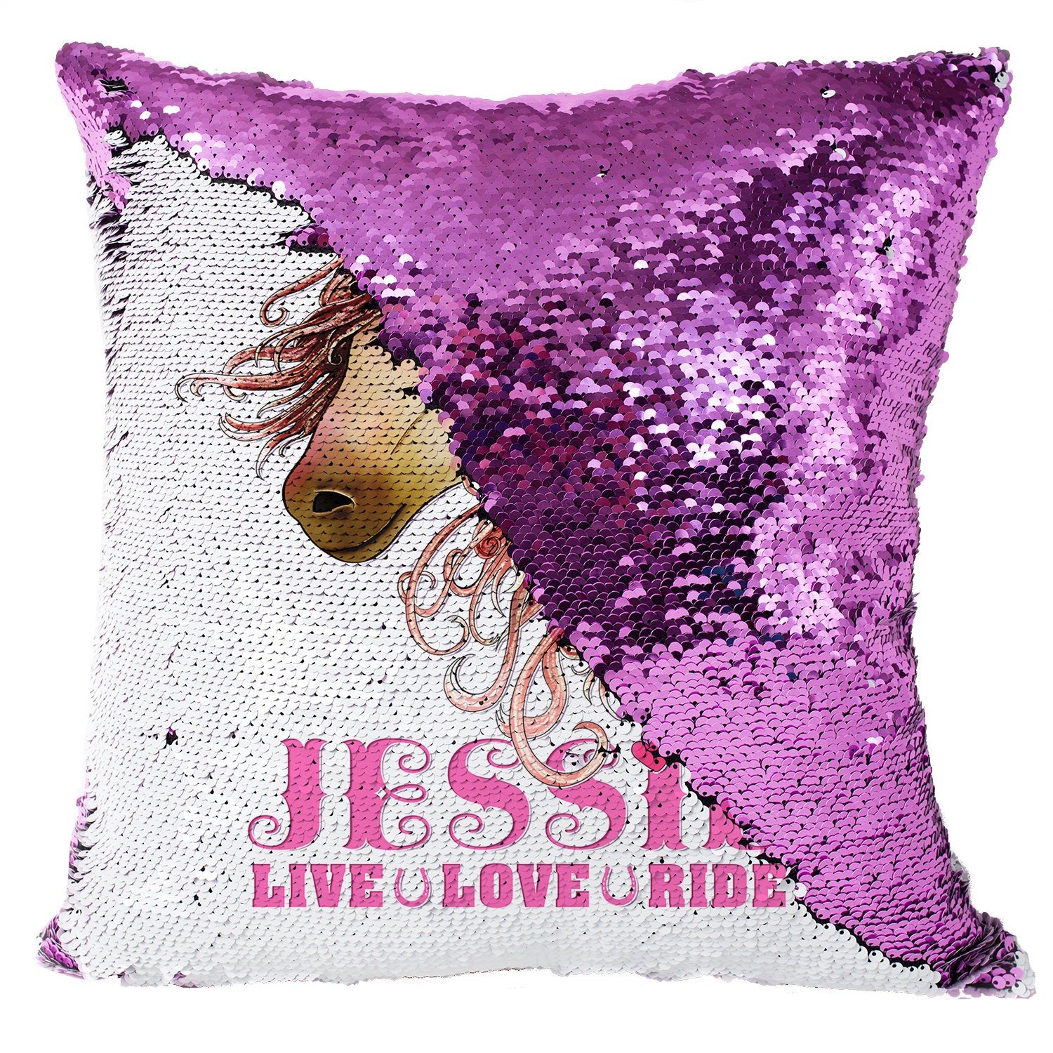 Personalised HORSE Magic Cushion Cover Sequin Reveal Pillow Etsy UK