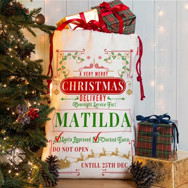 Personalised Vintage Christmas Sack Retro Santa Xmas Gift Mail Bag NS050