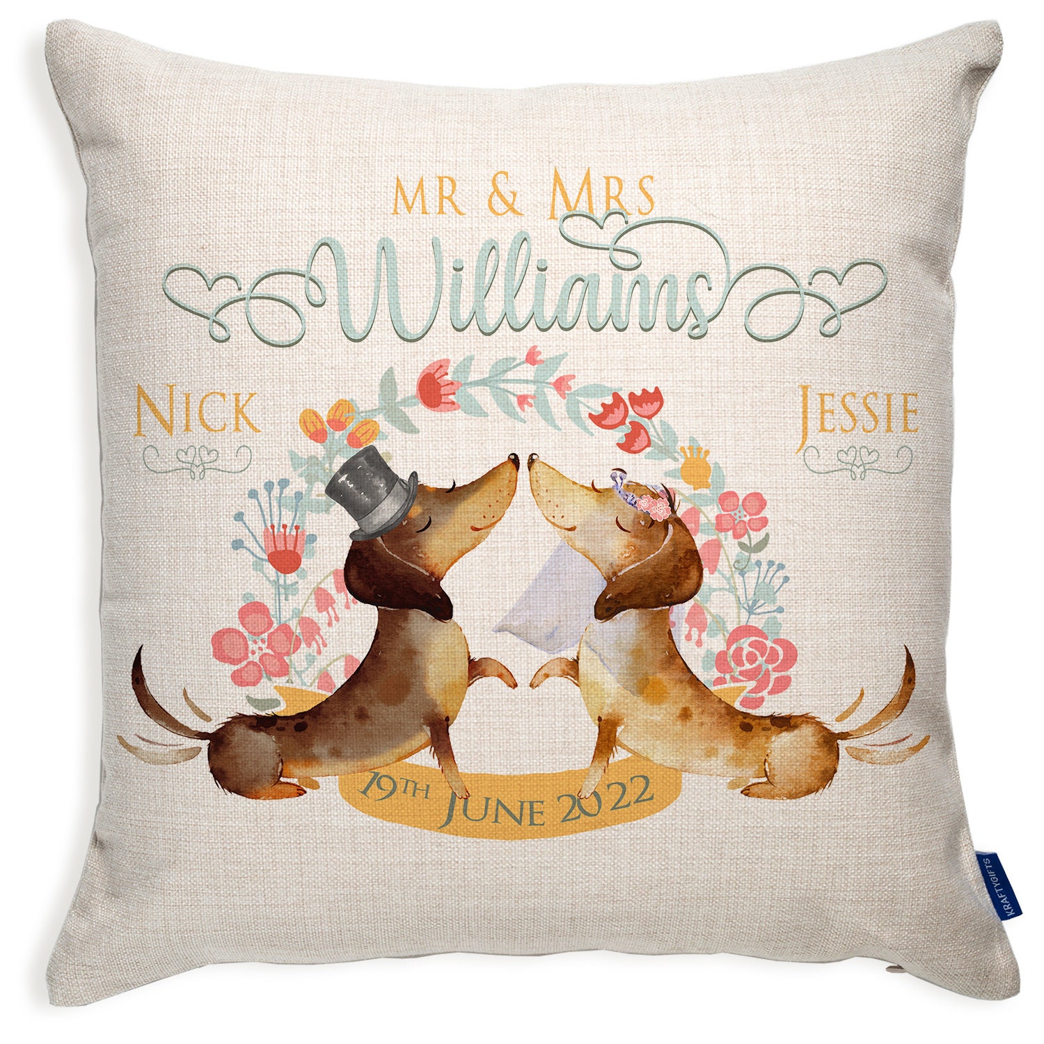 Personalised Wedding Cushion Cover Dachshund MR & Mrs Etsy