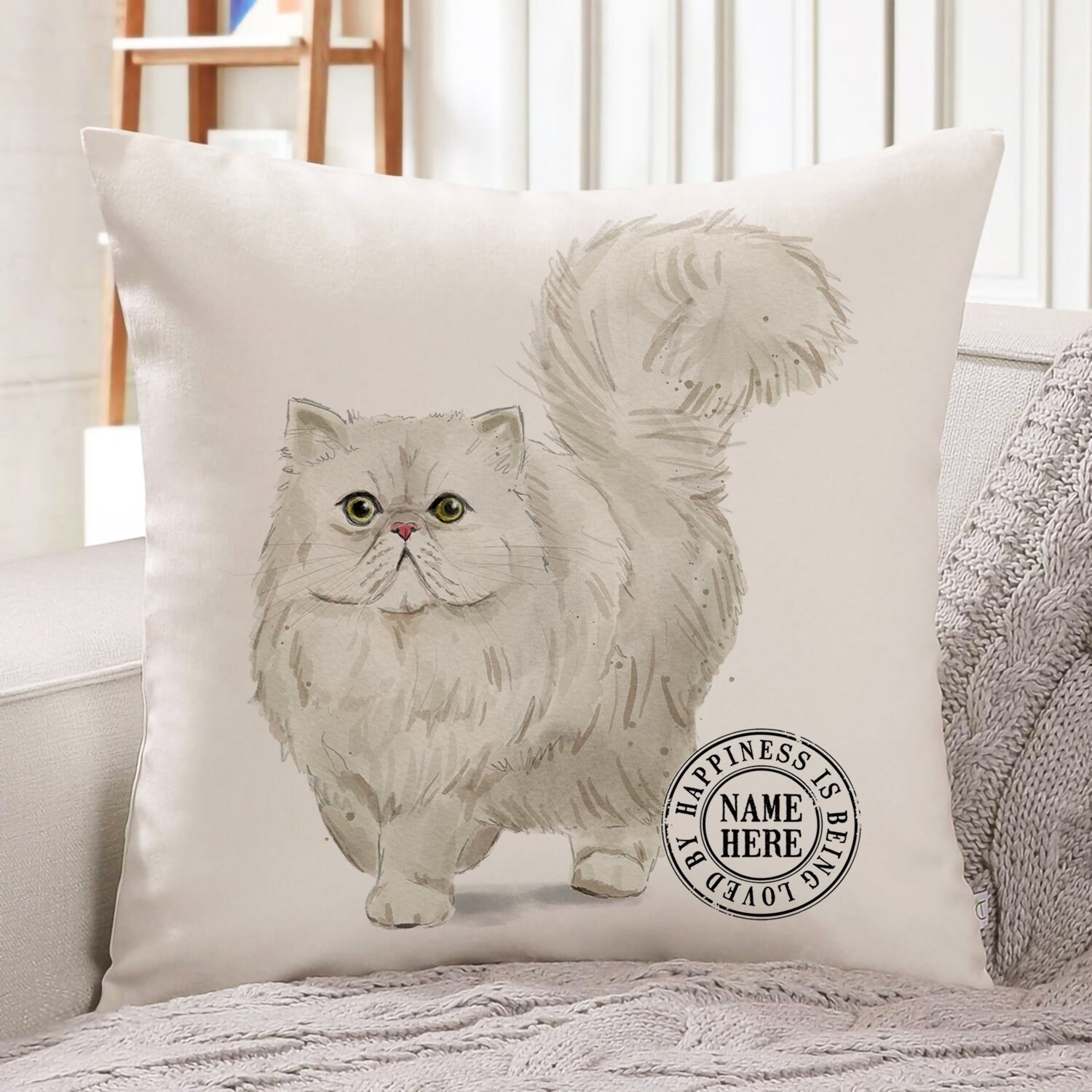 Personalised Cat Cushion Cover Persian Kitten Portrait Pillow Etsy UK