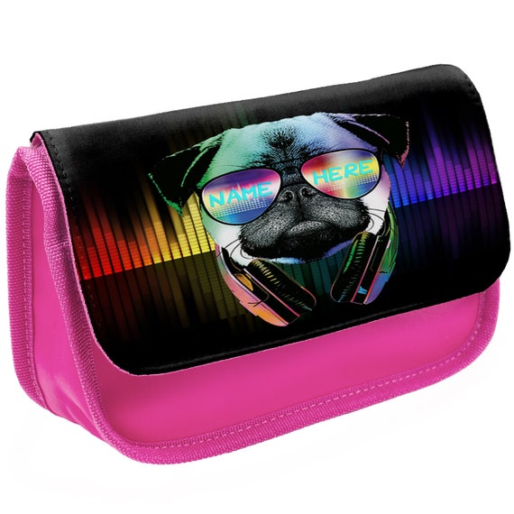 Personalised Pencil Case GAMER PUG NEON School Kids Girls Stationary Boys Bag