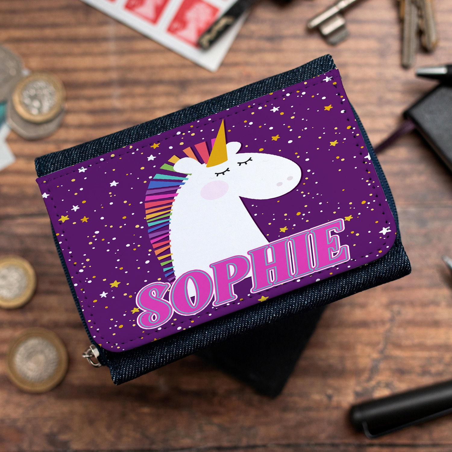 Personalised Girls Purse Cute Unicorn Pretty Coin Wallet image