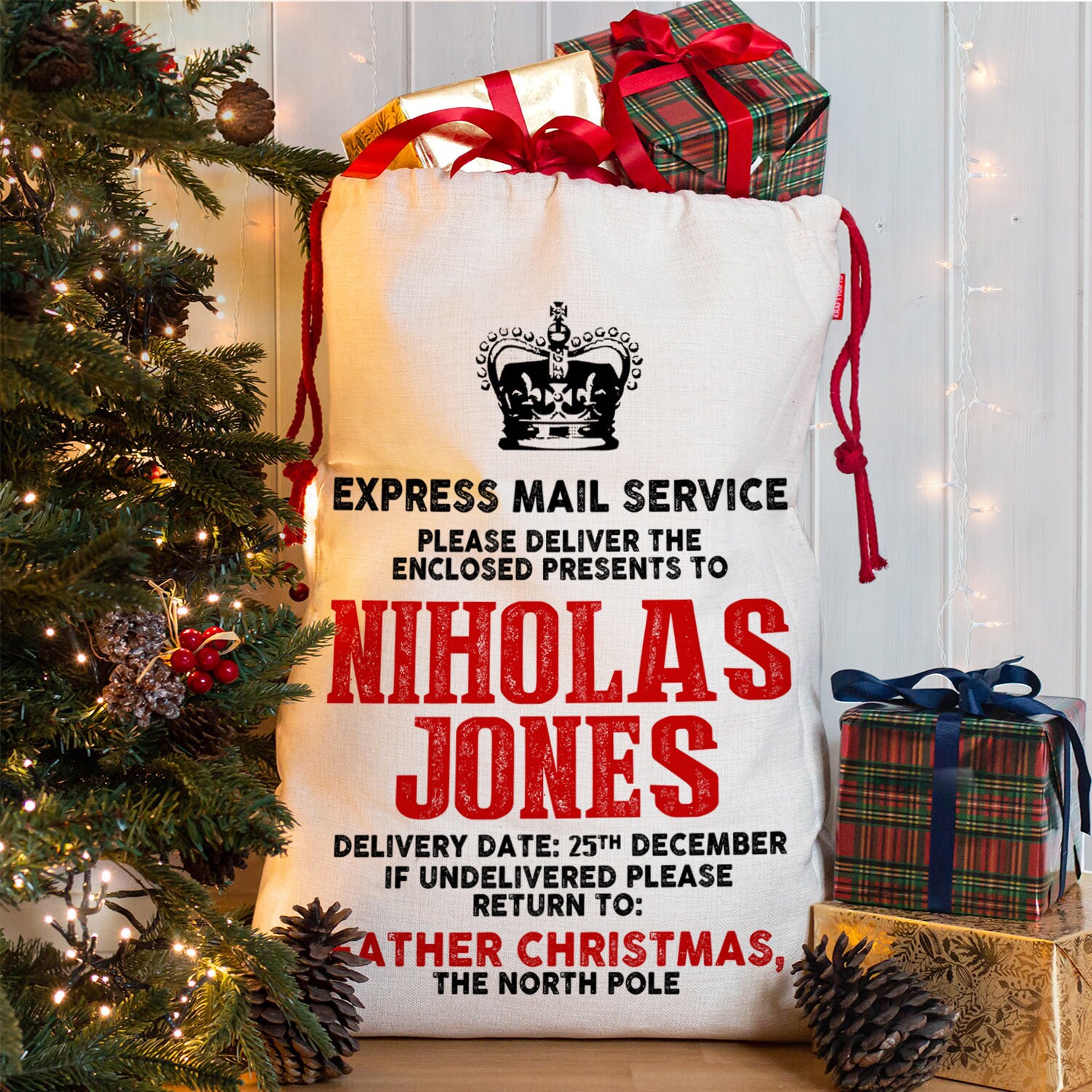Mail On Christmas Day 2022 Personalised Christmas Santa Sack Express Mail Xmas Gift | Etsy Ireland