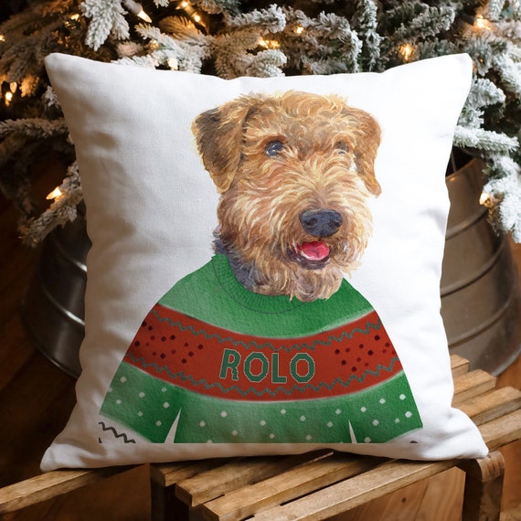 Personalised Airedale Christmas Cushion Cover Welsh Terrier Dog Xmas Jumper Home Decor Pet Gift DJ01 Etsy UK