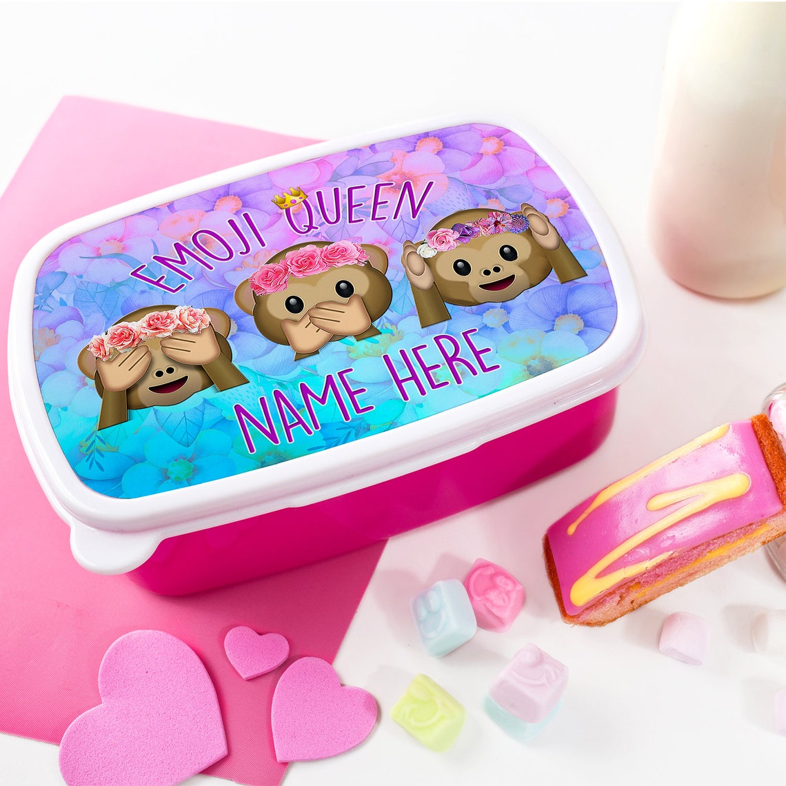 Personalizado EMOJI MONKEY Lunch Box Funny School Snack Etsy