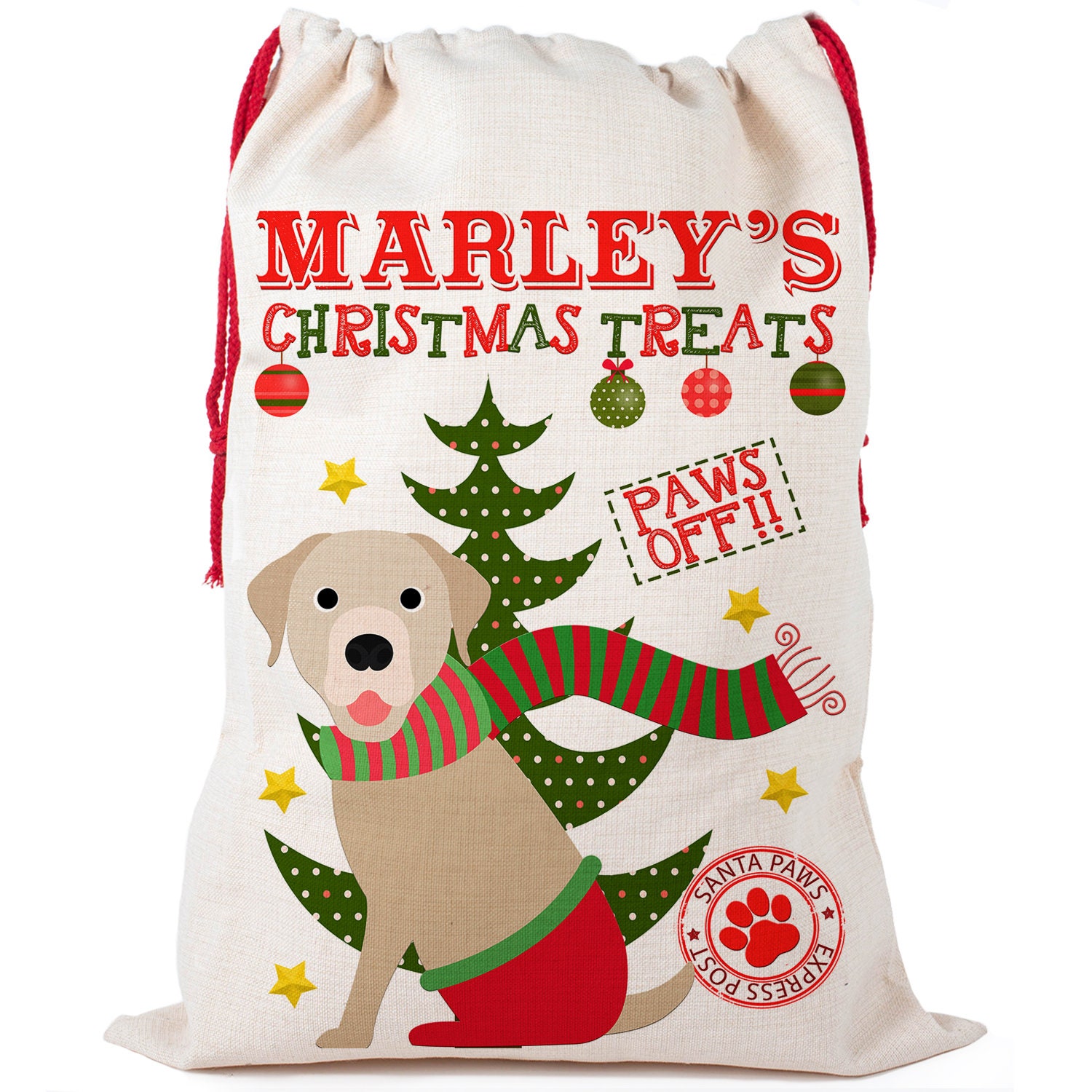 KRAFTYGIFTS Personalised DOG Christmas Stocking Cockerpoo Xmas Toy Bag Pet Treat Sock Blonde SD26