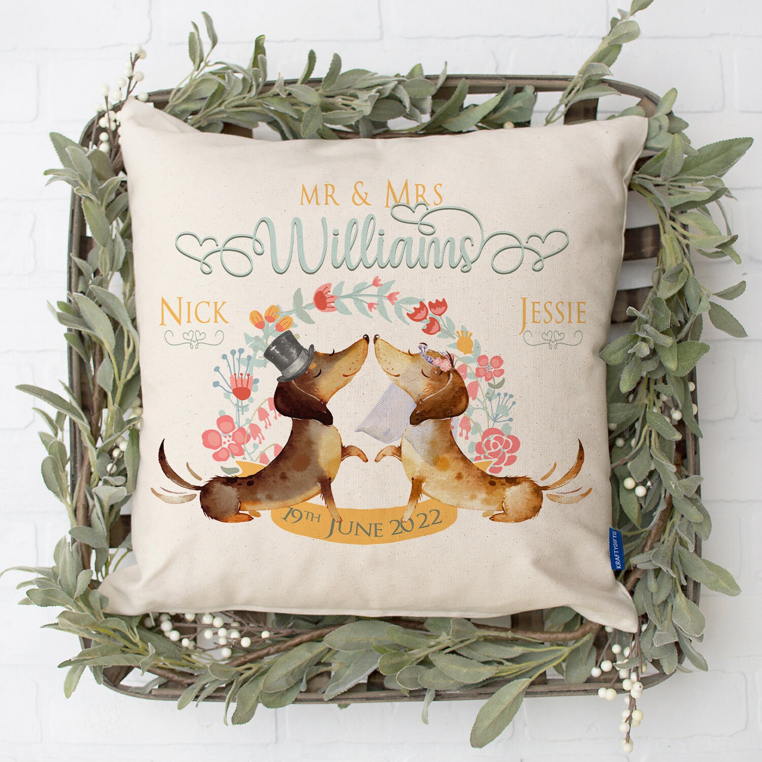 Personalised Wedding Cushion Cover Dachshund MR & Mrs Etsy