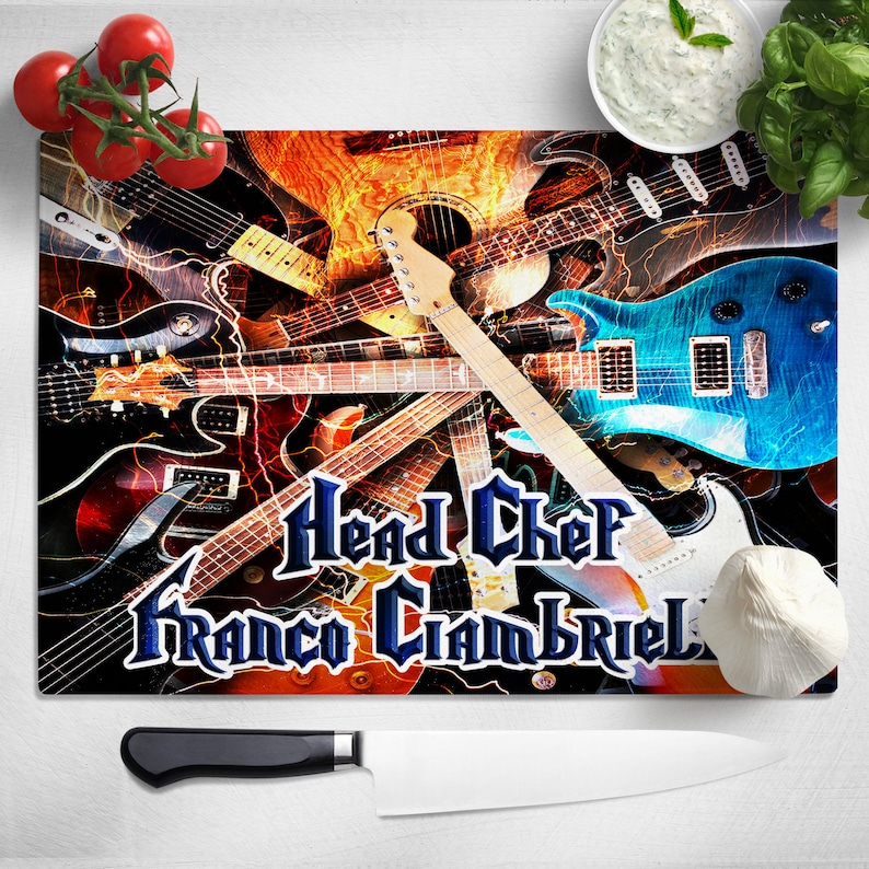 New Home Gift ST195 Baking Cheese Cutting Board Family Worktop Personalised Elecric Guitars Music Kitchen Glass Chopping Board