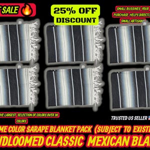 Couverture mexicaine à rayures grises et noires : falsa sarape tissé à la main (80 x 48) 6 gray blankets