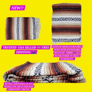 falsa blanket mexican blanket made with recycled fibers beige with red brick  colors   mexican blanket sarape