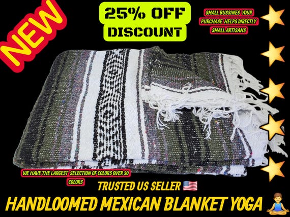 Dark Green Mexican Falsa Blanket: Warm Beach Blanket (76" x 53")