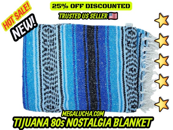 Blue  Falsa Blanket: Warm Mexican Throw, Beach Blanket (76" L x 53" W)