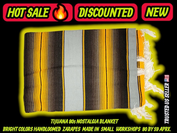 Authentic Mexican zarape blanket 80x60, mexican decor ,table runner, pic nic gray yellows colors