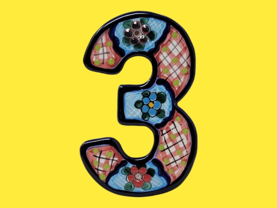 Number 3 mexican classic colorful clay talavera ceramic address numbers
